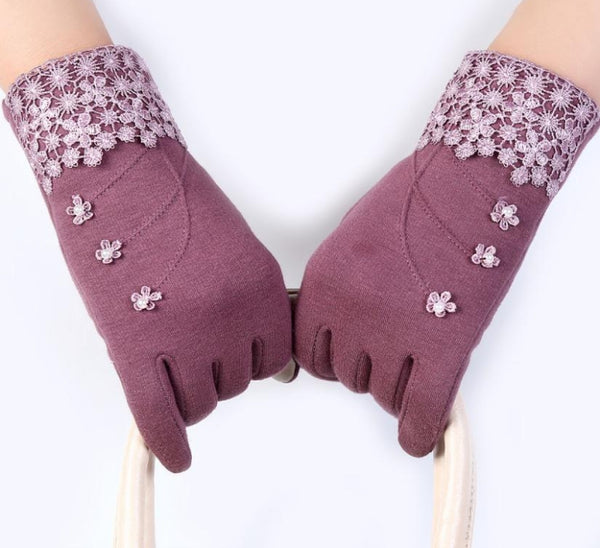 Floral Silver Rhinestones Wrist Gloves
