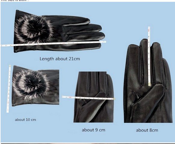 Leather Wrist Rabbit Fur Ball Gloves