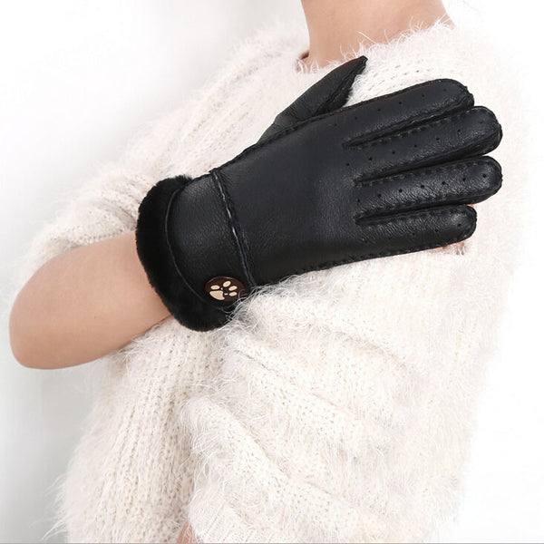 Leather Fur Wrist Winter Gloves