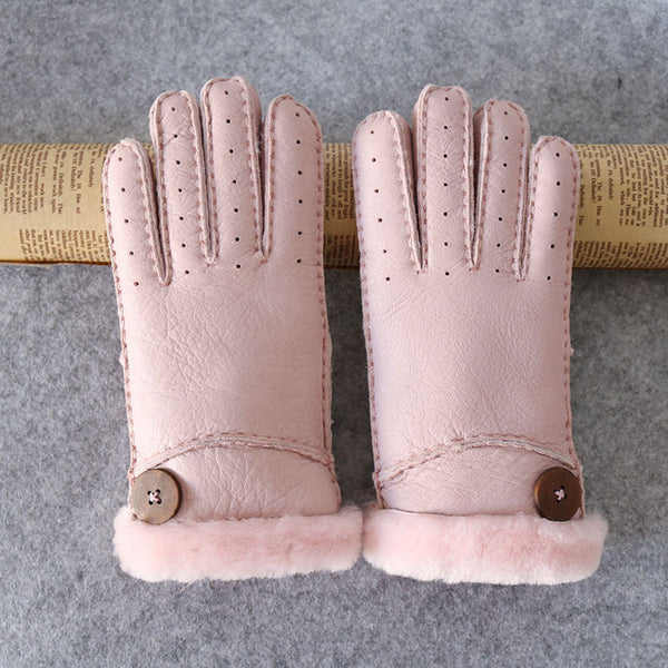 Leather Fur Wrist Winter Gloves