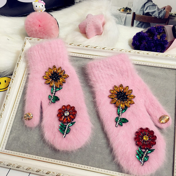 Colorful Crystal Flower Design Wrist Mittens