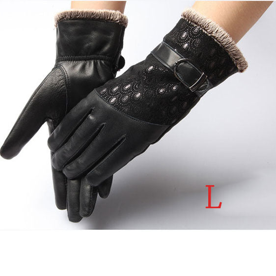 Warm Dot Pattern Buckle Leather Wrist Gloves