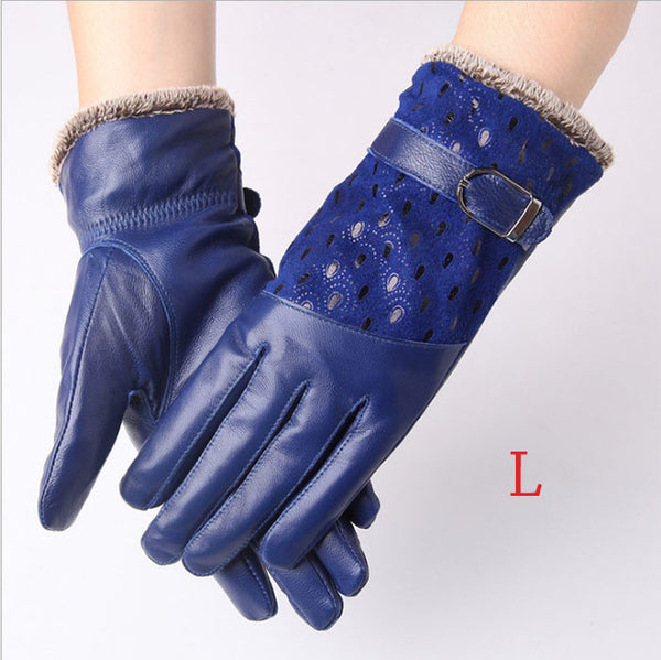 Warm Dot Pattern Buckle Leather Wrist Gloves