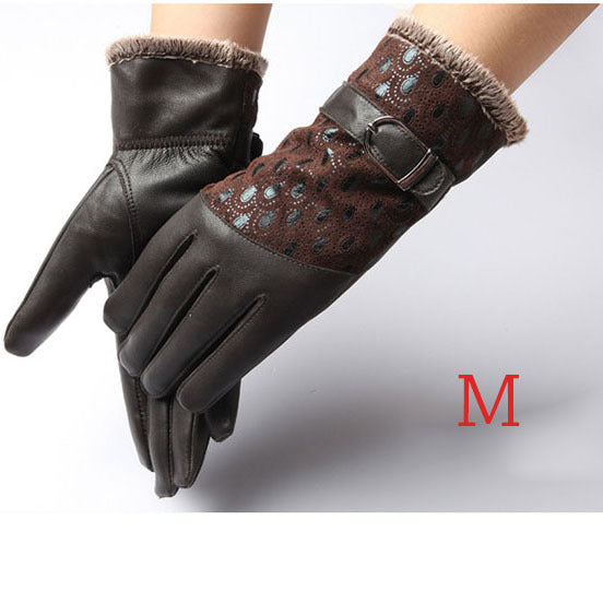 Warm Dot Pattern Buckle Leather Wrist Gloves