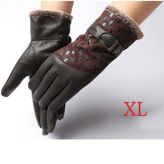 Warm Dot Pattern Buckle Leather Wrist Gloves