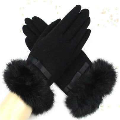 Fur Ribbon Tie Wrist Gloves