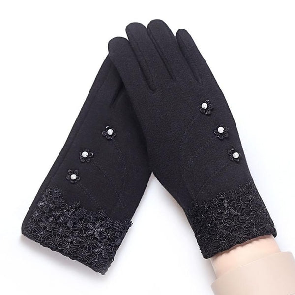 Floral Silver Rhinestones Wrist Gloves