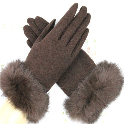 Fur Ribbon Tie Wrist Gloves