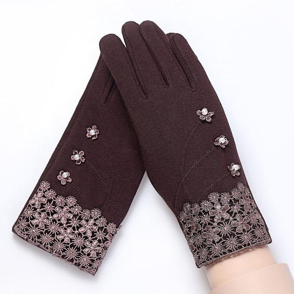Floral Silver Rhinestones Wrist Gloves