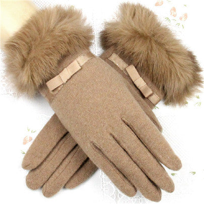 Fur Ribbon Tie Wrist Gloves