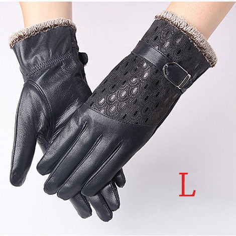 Warm Dot Pattern Buckle Leather Wrist Gloves
