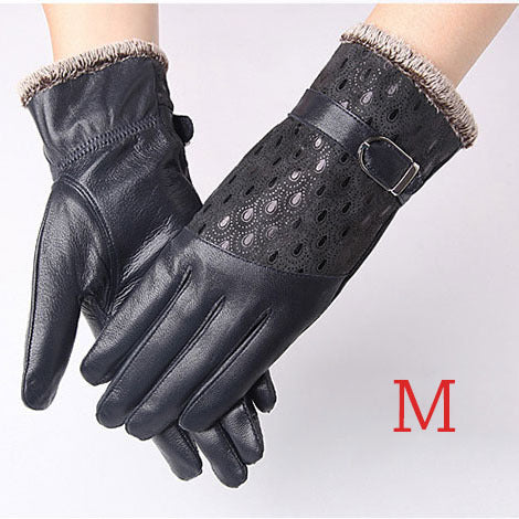 Warm Dot Pattern Buckle Leather Wrist Gloves