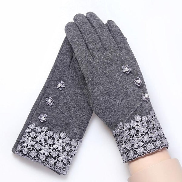 Floral Silver Rhinestones Wrist Gloves