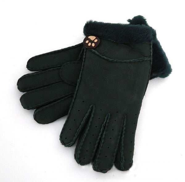 Leather Fur Wrist Winter Gloves