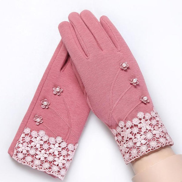 Floral Silver Rhinestones Wrist Gloves
