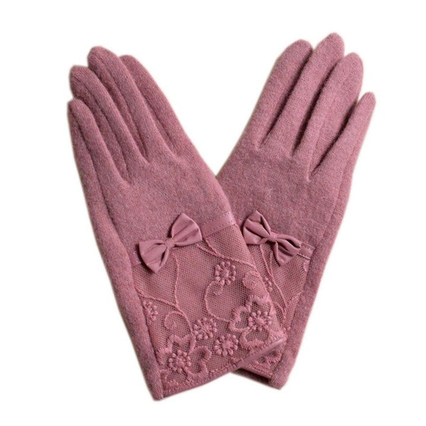 Lace Embroidered Bow-knot Wrist Gloves