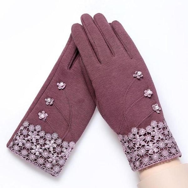 Floral Silver Rhinestones Wrist Gloves