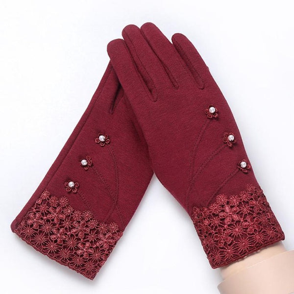 Floral Silver Rhinestones Wrist Gloves