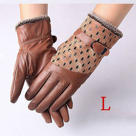 Warm Dot Pattern Buckle Leather Wrist Gloves