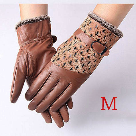 Warm Dot Pattern Buckle Leather Wrist Gloves