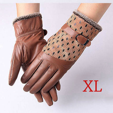 Warm Dot Pattern Buckle Leather Wrist Gloves