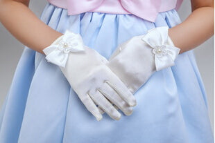 Satin With Bow Tie Pearl Wrist Gloves